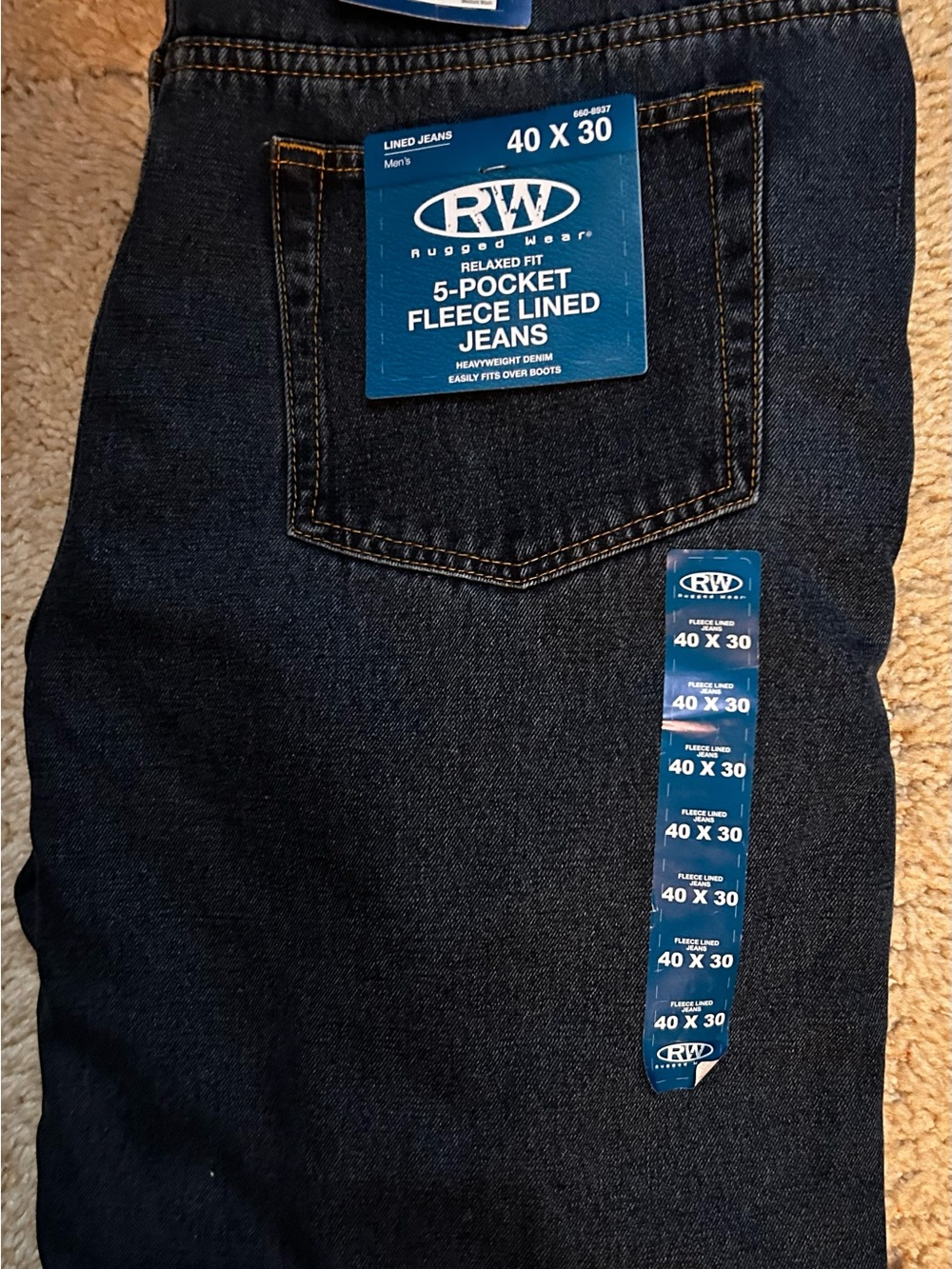 NWT-Men's 5-Pocket Fleece Lined Jeans - Dark Blue
